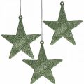 Floristik24 Decoração de natal pingente estrela menta glitter 10cm 12uds