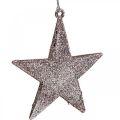 Floristik24 Pingente de estrela de decoração de natal glitter rosa 10cm 12uds