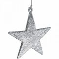 Floristik24 Decoração de natal pingente de estrela prata glitter 9cm 12uds
