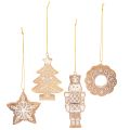 Floristik24 Enfeites de Natal, estilo biscoito de gengibre, com aparência de glacê, quebra-nozes, estrela, árvore, guirlanda, 6 cm, 4 peças
