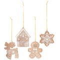 Floristik24 Enfeites de Natal, desenho de bolo de mel, rena, boneco de gengibre, floco de neve, 7 cm, 4 peças