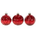 Enfeites de Natal de vidro, vermelhos, 8 cm, 12 peças | Floristik24.pt