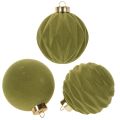 Floristik24 Bola de Natal com aparência aveludada, verde, textura variada, 8 cm, 12 unidades. Bola de Natal flocada verde musgo, bolas de plástico, flocadas na cor verde musgo. Cordões de algodão inclusos para cada bola.