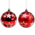 Floristik24 Bolas de Natal com estrelas em vermelho 2pcs Ø8cm