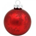 Floristik24 Bola de árvore, decorações para árvores de Natal, bola de vidro em mármore vermelho H4,5 cm Ø4 cm vidro real 24 unidades