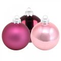 Floristik24 Bolas de Natal, decorações para árvores, bolas de vidro violeta H8,5 cm Ø7,5 cm vidro real 12 unidades