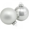 Floristik24 Bola de vidro, decorações para árvores, bola de árvore de Natal prata H8,5 cm Ø7,5 cm vidro real 12 unidades