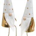 Floristik24 Gnome Christmas deco figura branca, ouro Ø6.5cm H22cm 2pcs