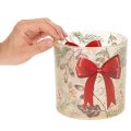 Castiçal de vidro para vela votiva com fita vermelha e ramos de inverno, 15 cm | Floristik24.pt