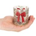 Castiçal de vidro para vela votiva com ramos de Natal e fita vermelha, 8 cm, 2 peças | Floristik24.pt