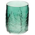 Floristik24 Porta-velas de vidro com pinheiros em relevo, decoração natalina, 16 cm