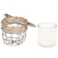 Porta-velas de chá, vidro, metal, vime, Ø10,5cm, 3 peças | Floristik24.pt