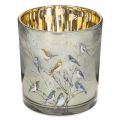 Floristik24 Porta-velas de vidro com motivo de pássaro e floco de neve, 8 cm, 2 peças