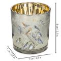 Porta-velas de vidro com motivo de pássaro e floco de neve, 8 cm, 2 peças | Floristik24.pt