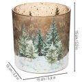 Porta-velas de vidro com desenho de floresta de pinheiros, decoração de inverno, 15 cm | Floristik24.pt