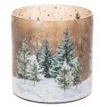 Floristik24 Porta-velas de vidro com tema de floresta de inverno na neve, decoração natalina, 20 cm