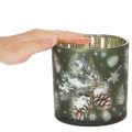 Porta-velas de vidro com pinhas e flocos de neve, 15 cm | Floristik24.pt