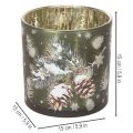 Porta-velas de vidro com pinhas e flocos de neve, 15 cm | Floristik24.pt