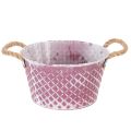 Floristik24 Tigela de zinco em formato de diamante com alças de corda, acabamento lavado em violeta/branco, Ø24,5cm A14cm