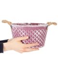 Tigela de zinco em formato de diamante com alças de corda, acabamento lavado em violeta/branco, Ø24,5cm A14cm | Floristik24.pt