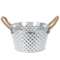 Floristik24 Tigela redonda de zinco com alças de corda Ø25cm A14cm