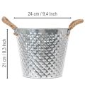 Panela de zinco em formato de diamante, com alças de corda, pintada de branco, Ø24,5cm A21cm | Floristik24.pt
