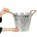 Panela de zinco em formato de diamante, com alças de corda, pintada de branco, Ø24,5cm A21cm | Floristik24.pt