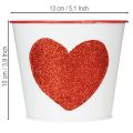 Vaso de flores branco com coração vermelho, floreira, Ø13cm A10,5cm | Floristik24.pt
