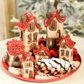Casinha decorativa de cerâmica com telhado vermelho, iluminada, 15 cm, 2 peças | Floristik24.pt