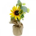 Floristik24 Girassol artificial, flor de seda, decoração de verão, girassol em saco de juta