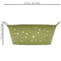 Tigela oval de metal com estrelas e alças, verde, 31×16cm, A12,5cm | Floristik24.pt