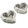 Penas de coração de planta fundidas em pedra coração cinza branco 13 × 12 × 6 cm 2 unidades | Floristik24.pt
