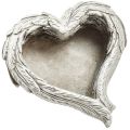 Floristik24 Penas de coração de planta fundidas em pedra coração cinza branco 13 × 12 × 6 cm 2 unidades