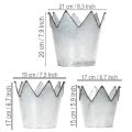 Conjunto de 3 vasos decorativos em metal zinco com coroa, diâmetros de 21,5/19,5/17 cm. | Floristik24.pt